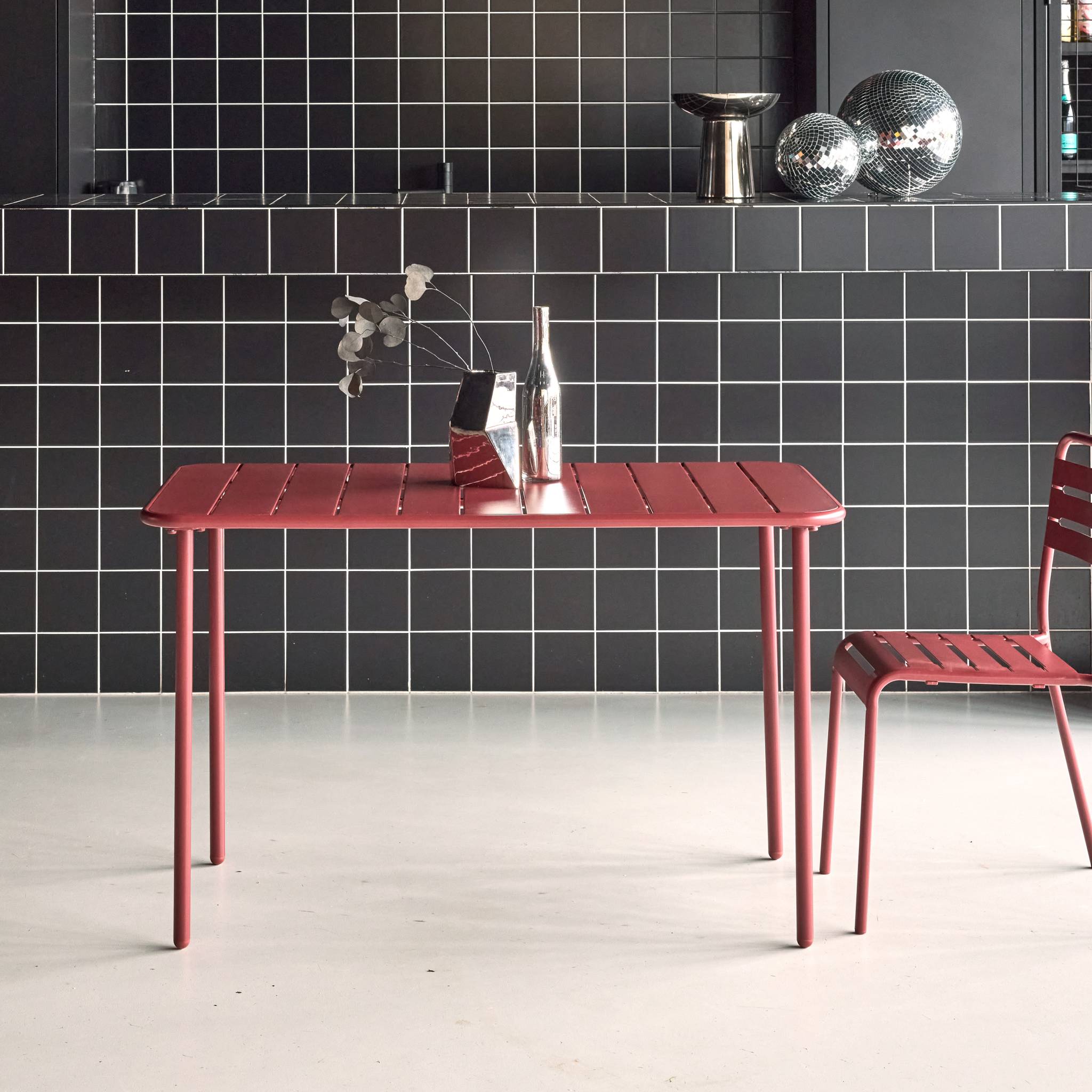 Tavolo da giardino in metallo a 4 posti, terra di siena