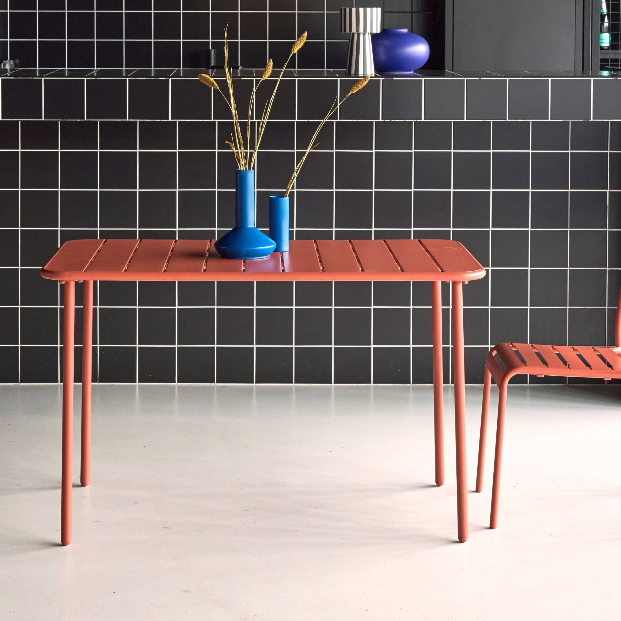 Tavolo da giardino in metallo a 4 posti, terracotta