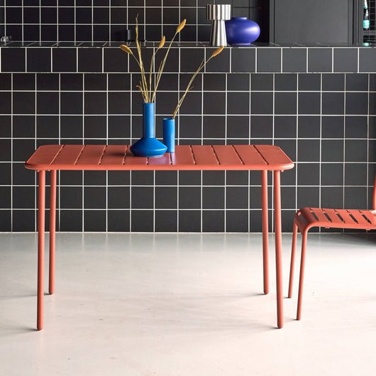 Tavolo da giardino in metallo a 4 posti, terracotta