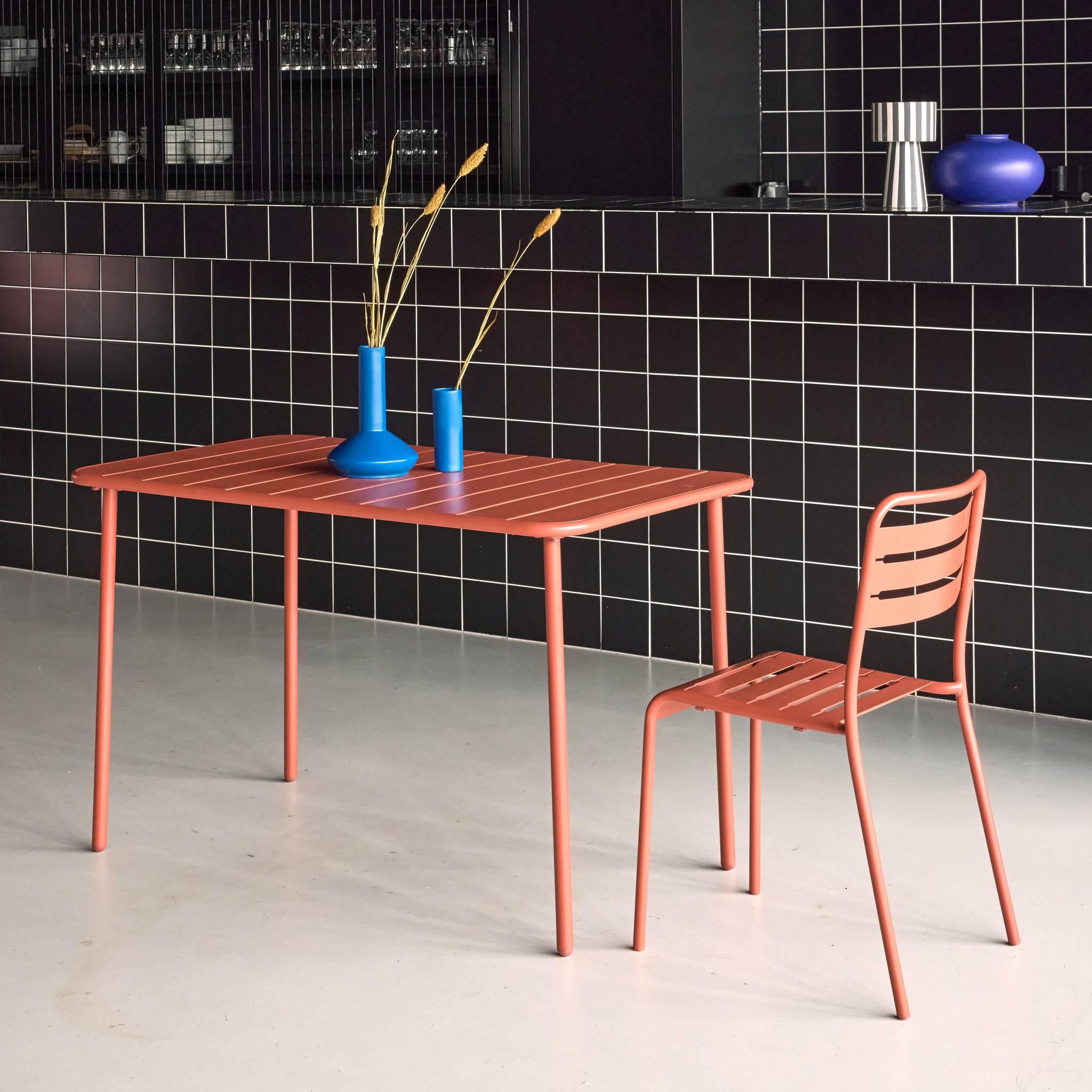 Tavolo da giardino in metallo a 4 posti, terracotta