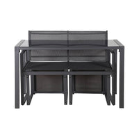 Tavolo da giardino incastrabile in acciaio e textilene e 4 sedute,