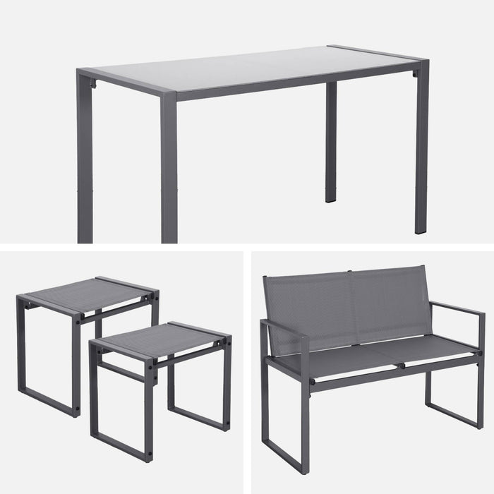 Tavolo da giardino incastrabile in acciaio e textilene e 4 sedute,