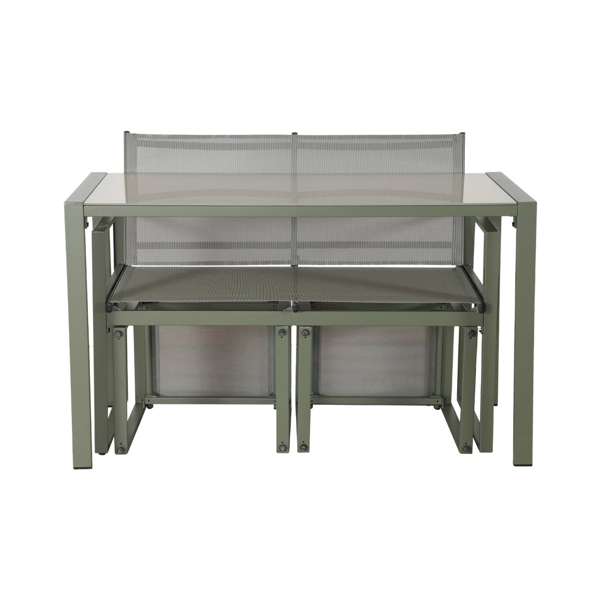 Tavolo da giardino incastrabile in acciaio e textilene e 4 sedute,