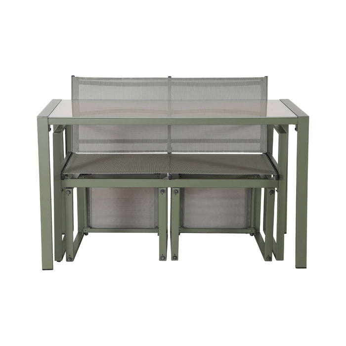 Tavolo da giardino incastrabile in acciaio e textilene e 4 sedute,