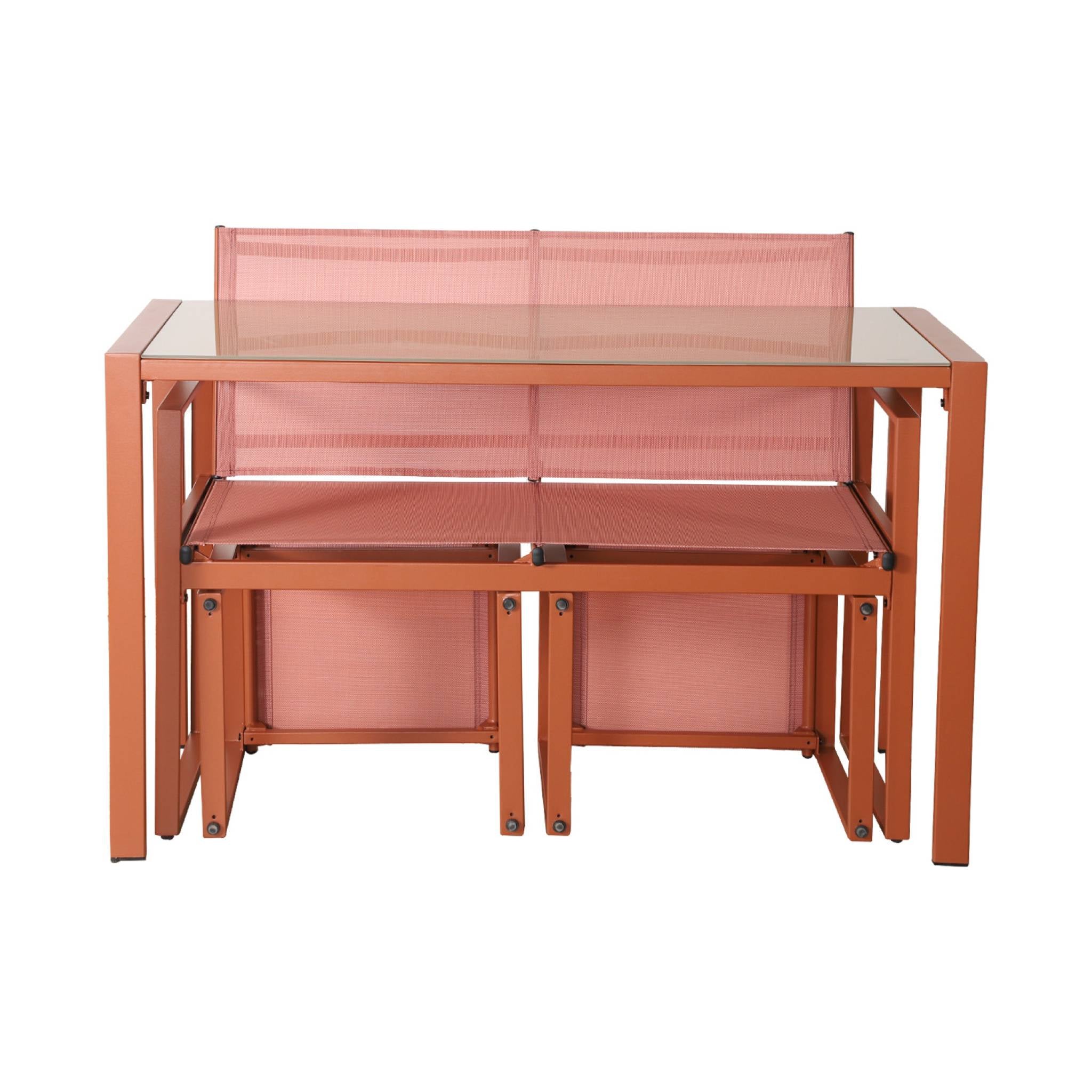 Tavolo da giardino incastrabile in acciaio e textilene e 4 sedute,