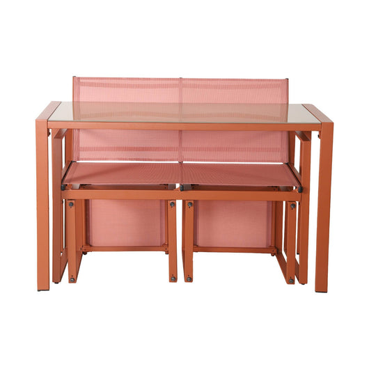 Tavolo da giardino incastrabile in acciaio e textilene e 4 sedute,