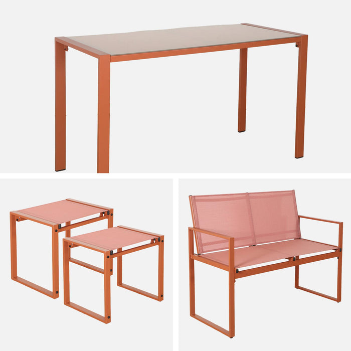 Tavolo da giardino incastrabile in acciaio e textilene e 4 sedute,