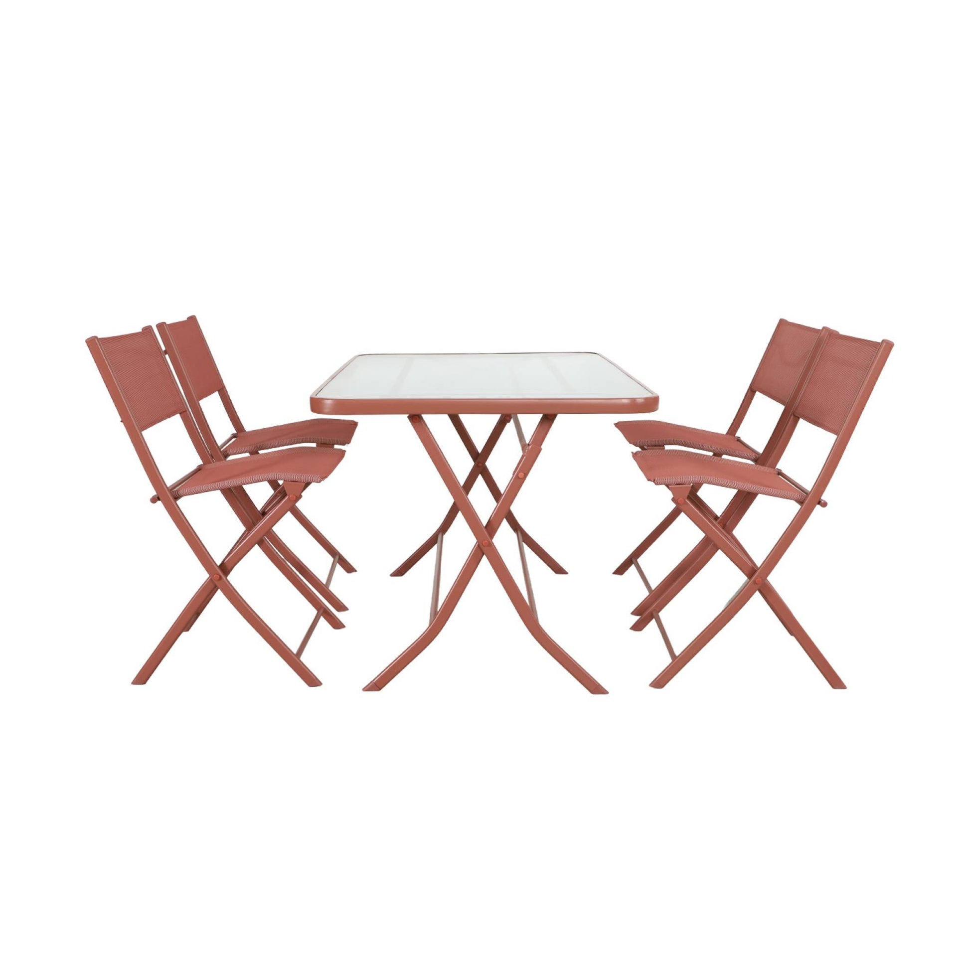 Tavolo da giardino pieghevole in acciaio + 4 sedute terracotta |