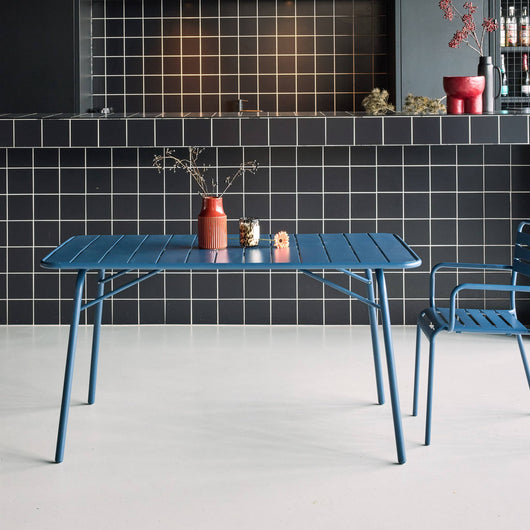 Tavolo da giardino pieghevole in metallo,  6 posti, blu navy