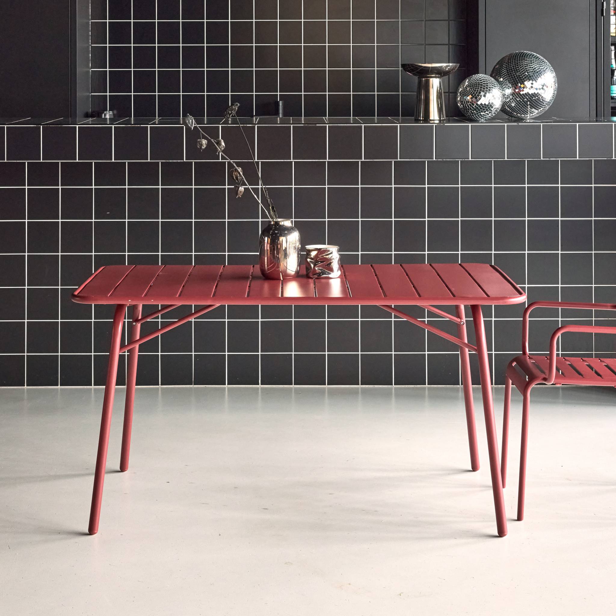 Tavolo da giardino pieghevole in metallo,  6 posti, terra di siena