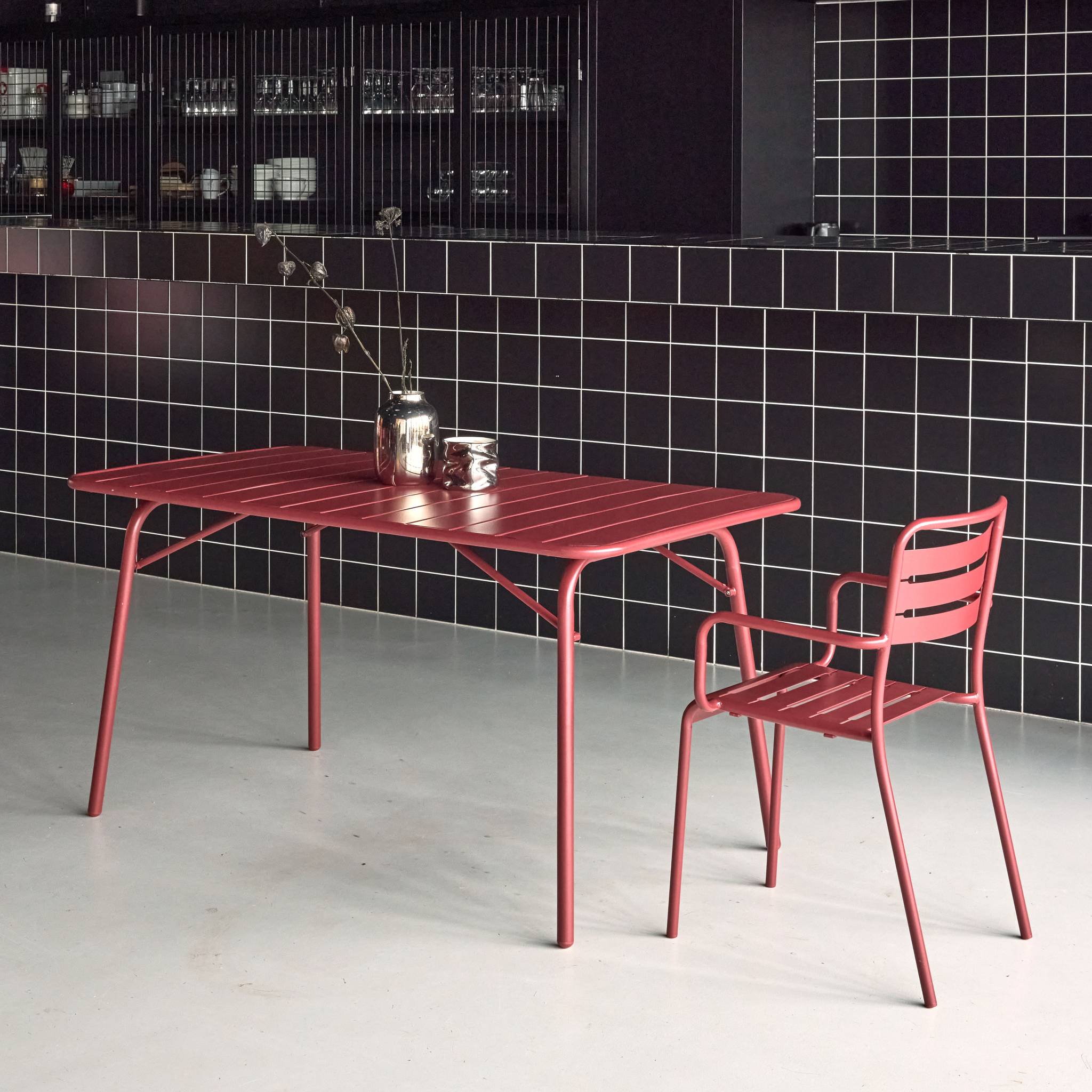 Tavolo da giardino pieghevole in metallo,  6 posti, terra di siena