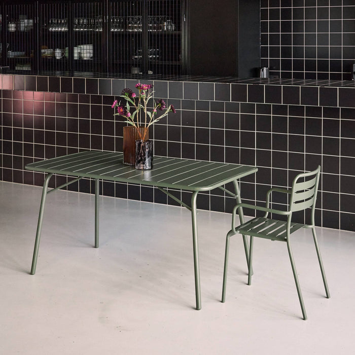 Tavolo da giardino pieghevole in metallo,  6 posti, verde kaki