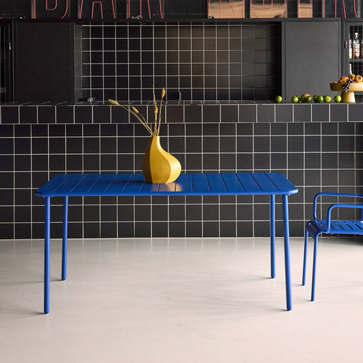 Tavolo da giardino in metallo, 6-8 posti a sedere, blu intenso