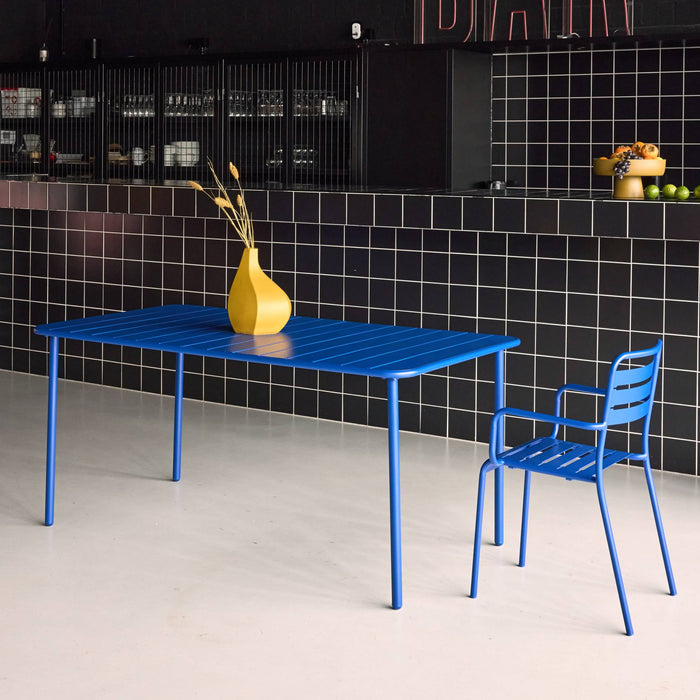 Tavolo da giardino in metallo, 6-8 posti a sedere, blu intenso