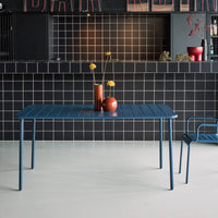 Tavolo da giardino in metallo, 6-8 posti a sedere, blu navy