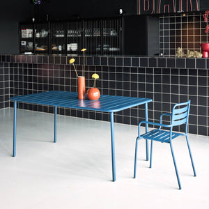 Tavolo da giardino in metallo, 6-8 posti a sedere, blu navy