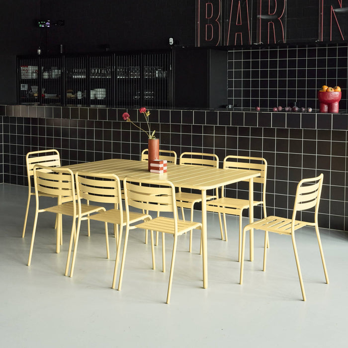 Set tavolo da giardino bistrot in metallo con 8 sedie, giallo