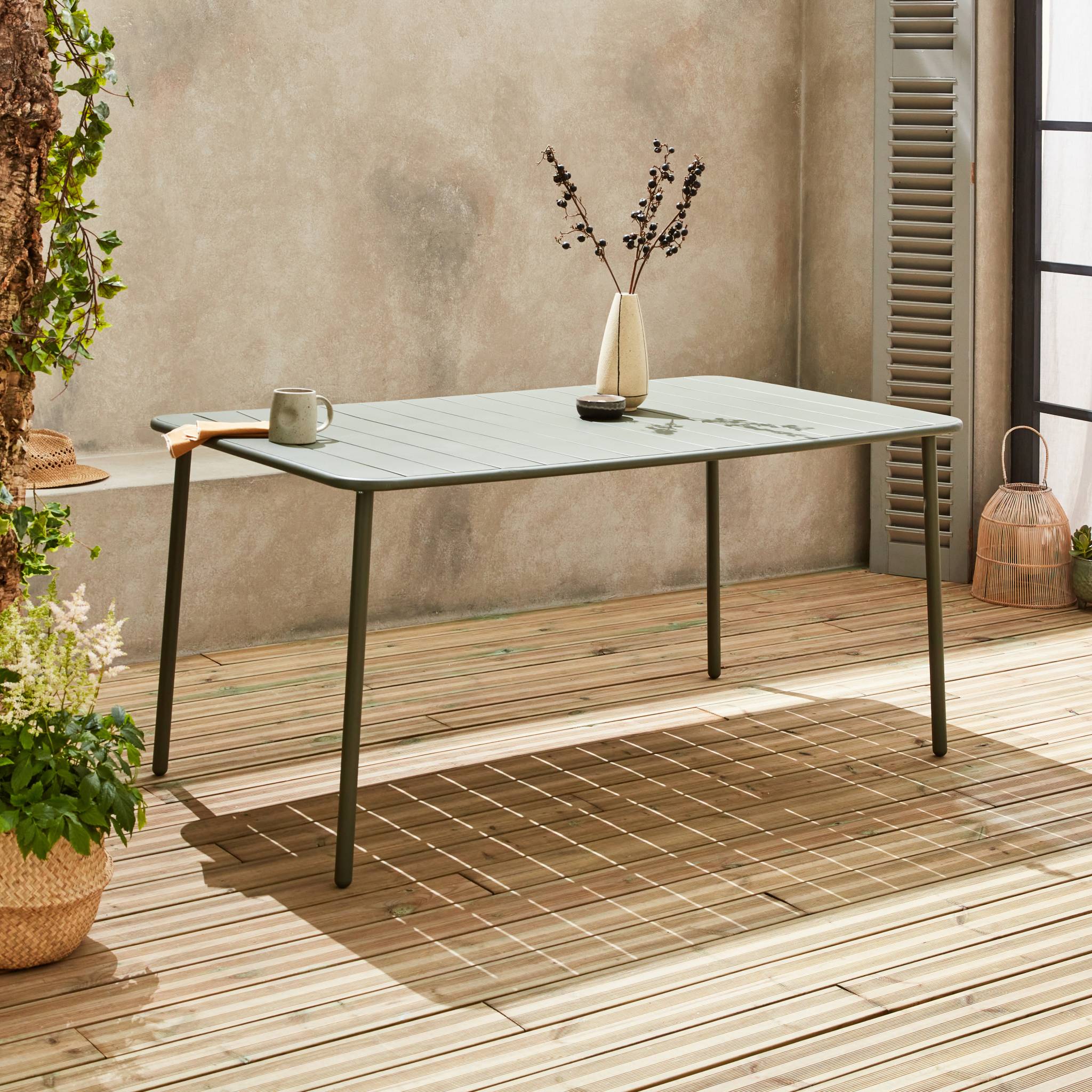 Tavolo da giardino bistrot in metallo 6-8 posti, 160cm, verde kaki