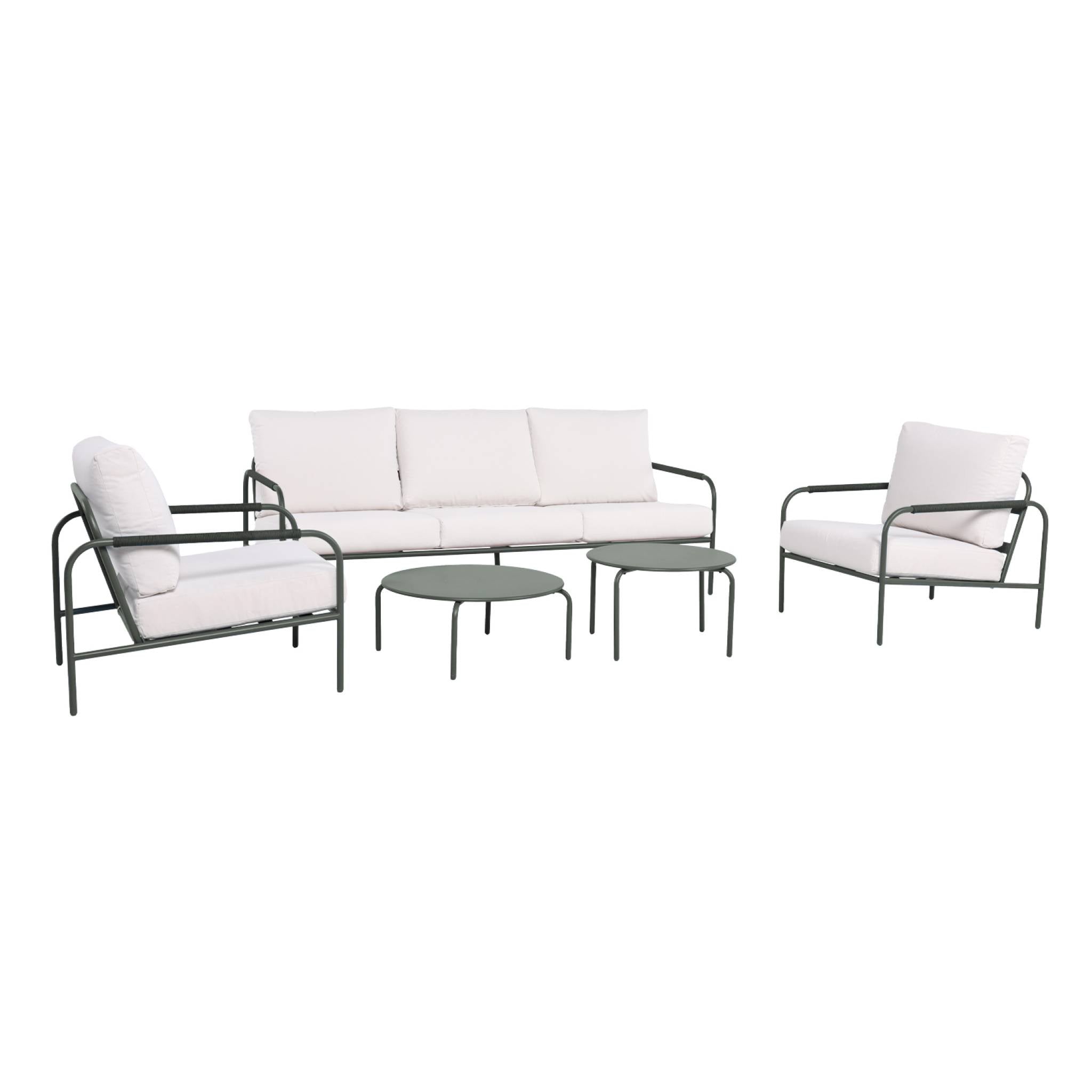 Set da giardino in acciaio, 5 persone, verde kaki