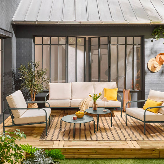 Set da giardino in acciaio, 5 persone, verde kaki