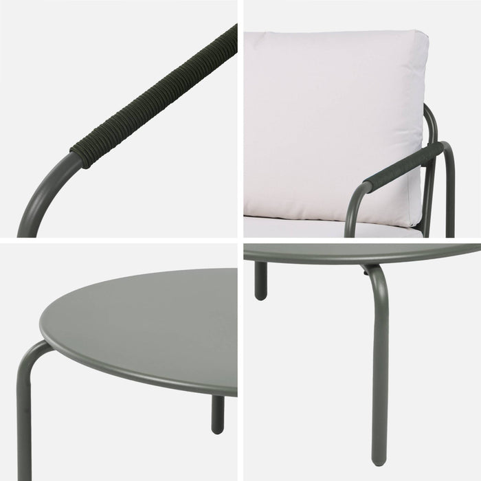 Set da giardino in acciaio, 5 persone, verde kaki