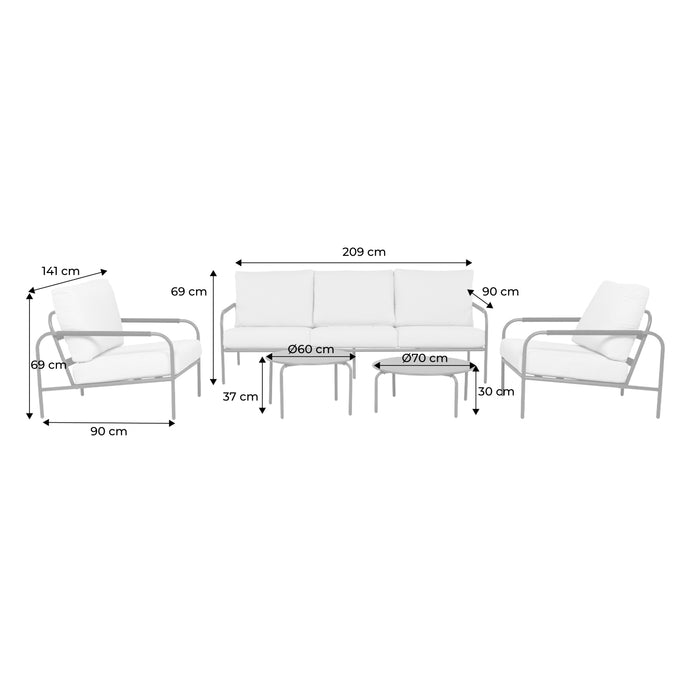 Set da giardino in acciaio, 5 persone, verde kaki