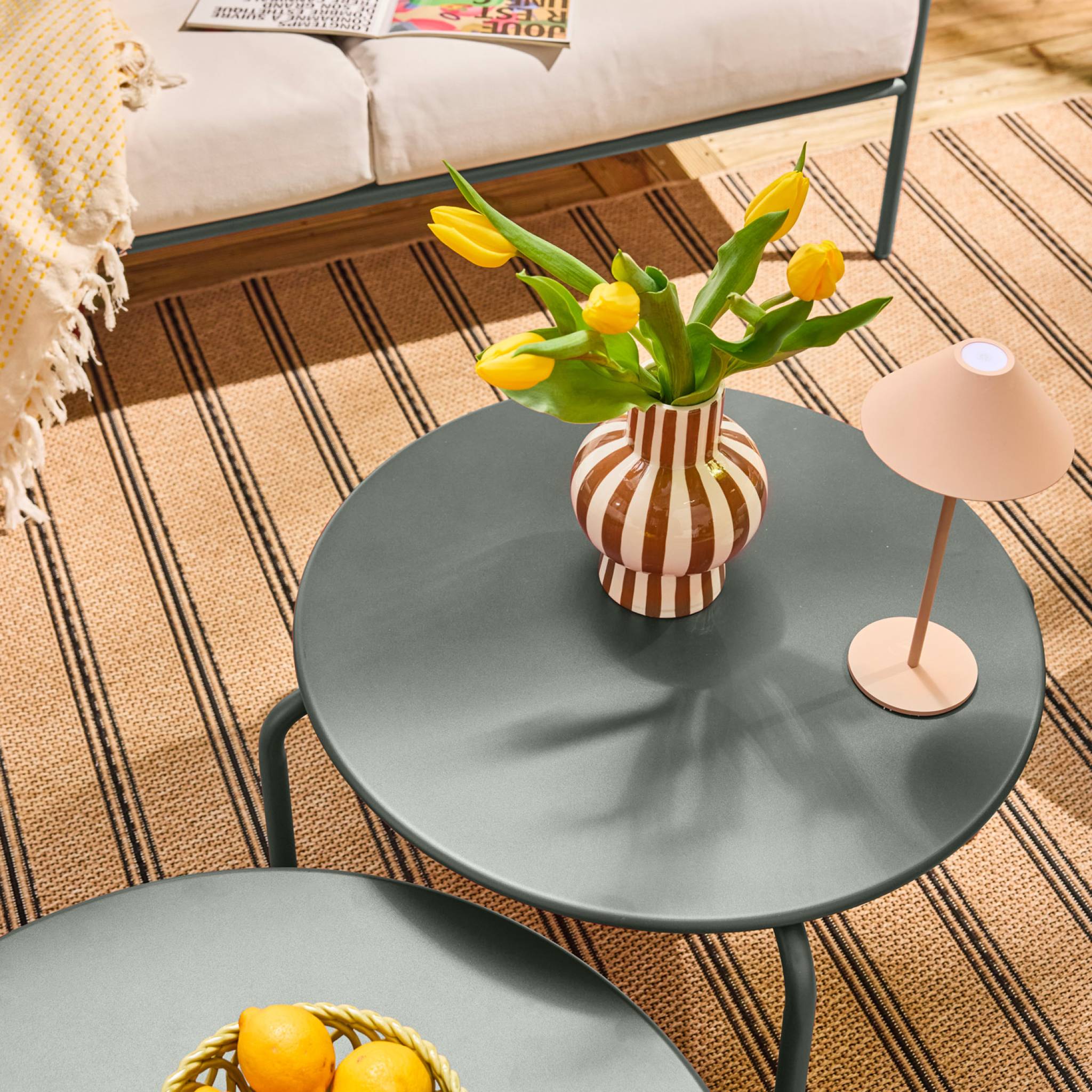 Set da giardino in acciaio, 7 persone, verde kaki