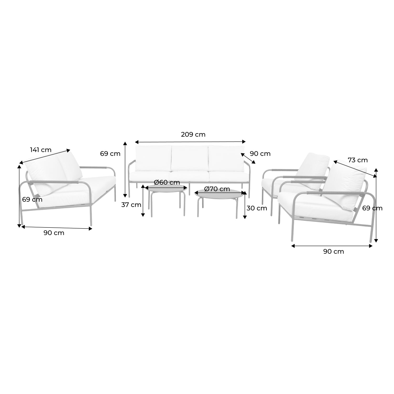 Set da giardino in acciaio, 7 persone, verde kaki