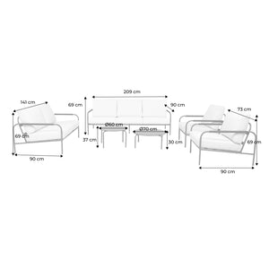 Set da giardino in acciaio, 7 persone, verde kaki