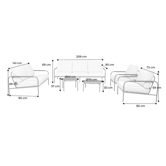 Set da giardino in acciaio, 7 persone, verde kaki