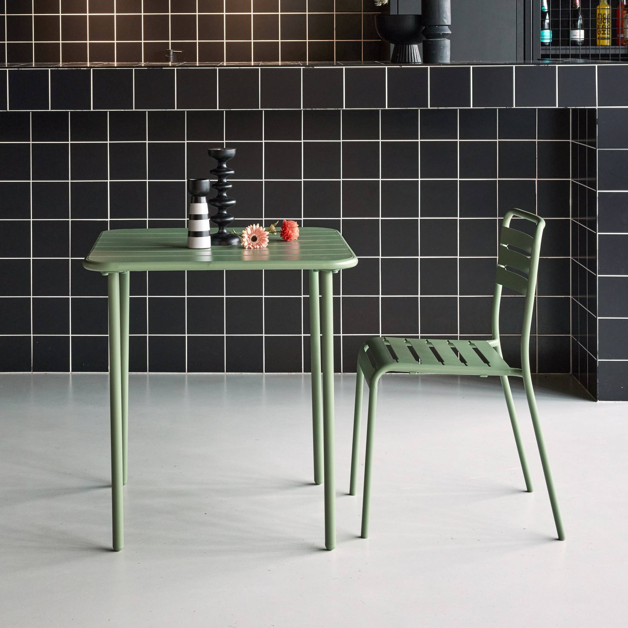 Tavolo da giardino in metallo, 2 posti, verde