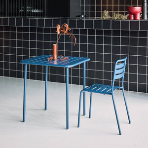 Tavolo da giardino in metallo, 2 posti, blu navy