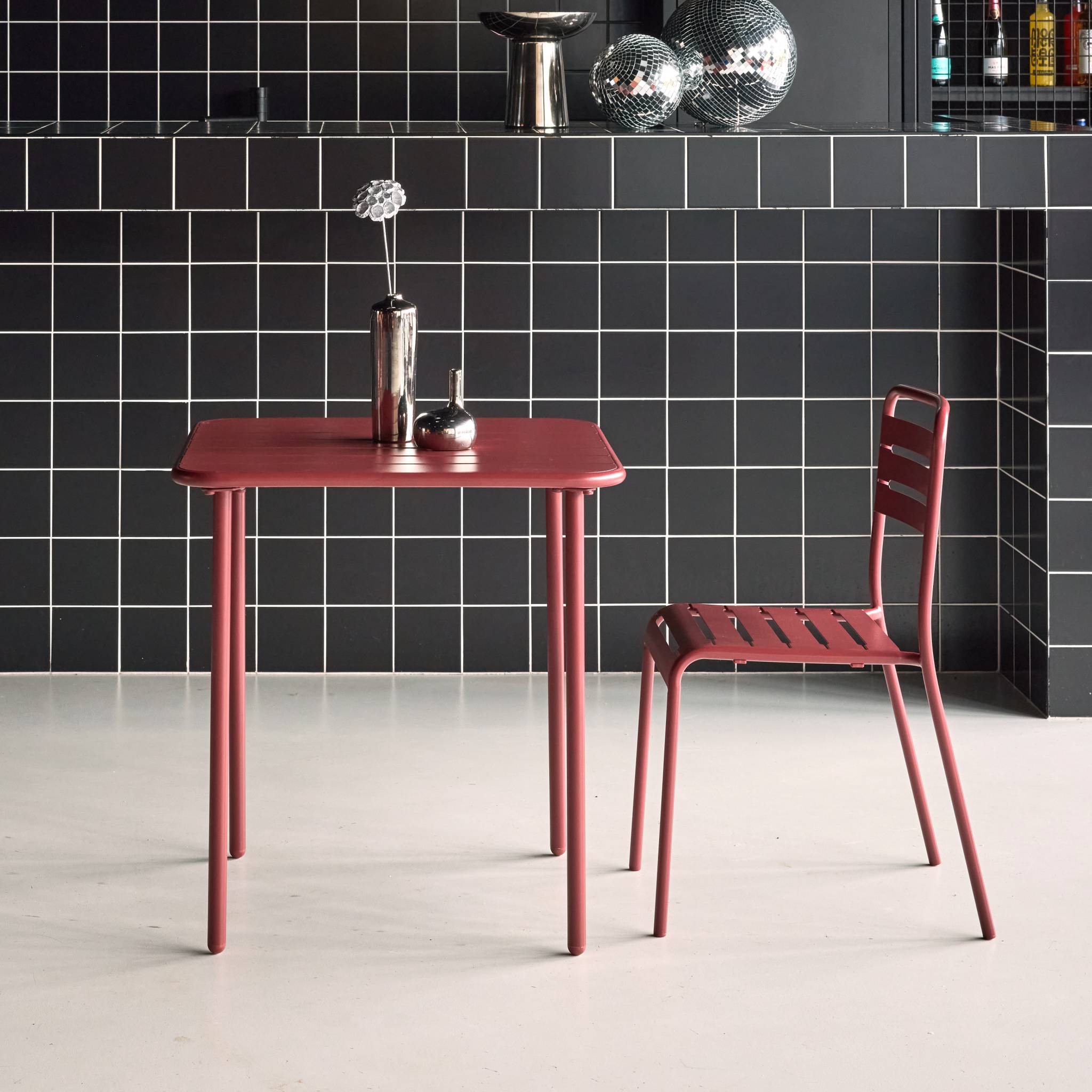 Tavolo da giardino in metallo, 2 posti, terra di siena