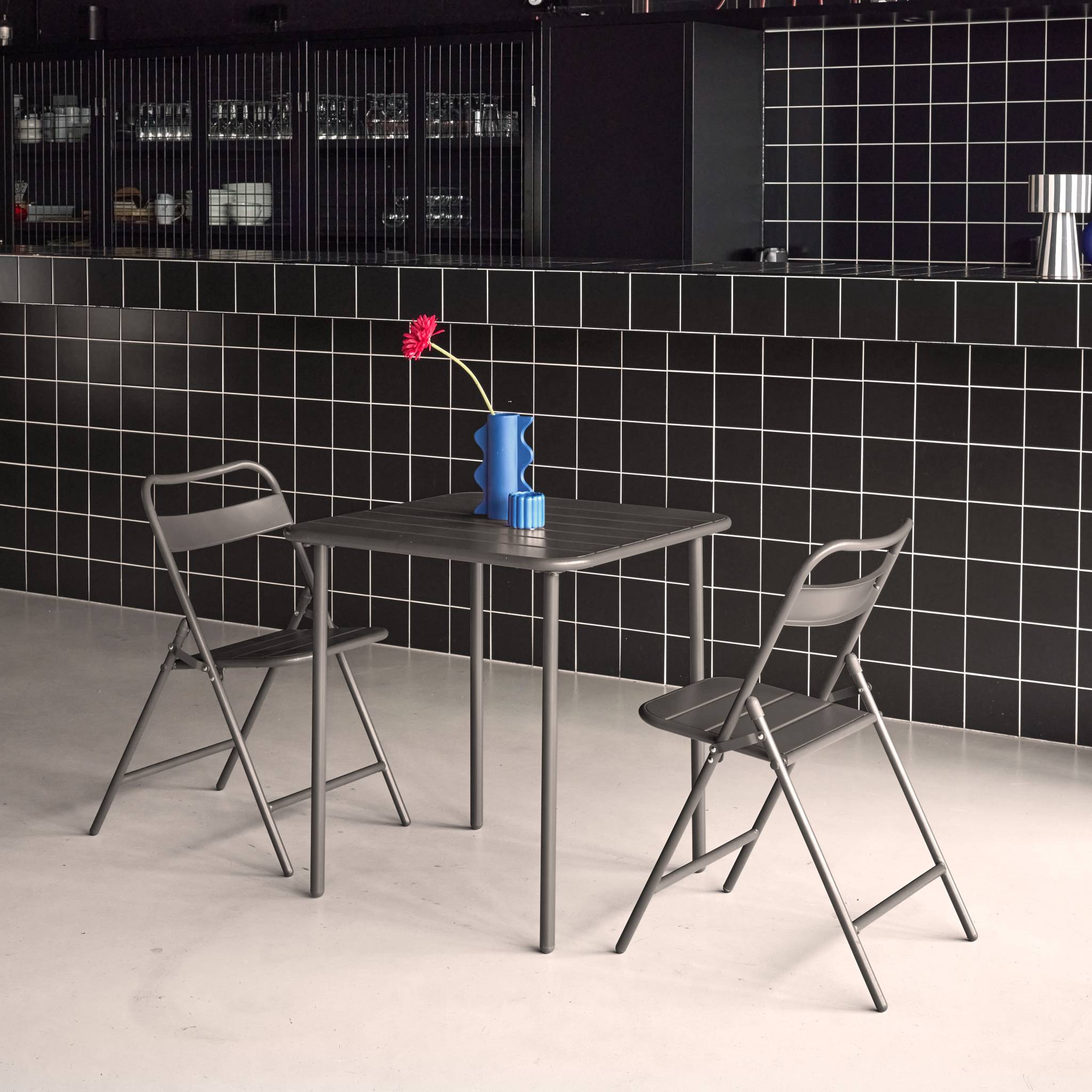 Set tavolo da giardino in metallo con 2 sedie, antracite