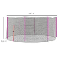 Rete di Protezione per Trampolini a 8 Pali con Ingresso con Cerniera, in PE, Ø366x180 cm, Nero e Rosa