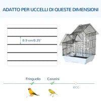 Gabbia per Uccelli in Metallo con Maniglia, Vassoio Estraibile, Pioli e Altalena, 39x33x47cm, Bianco