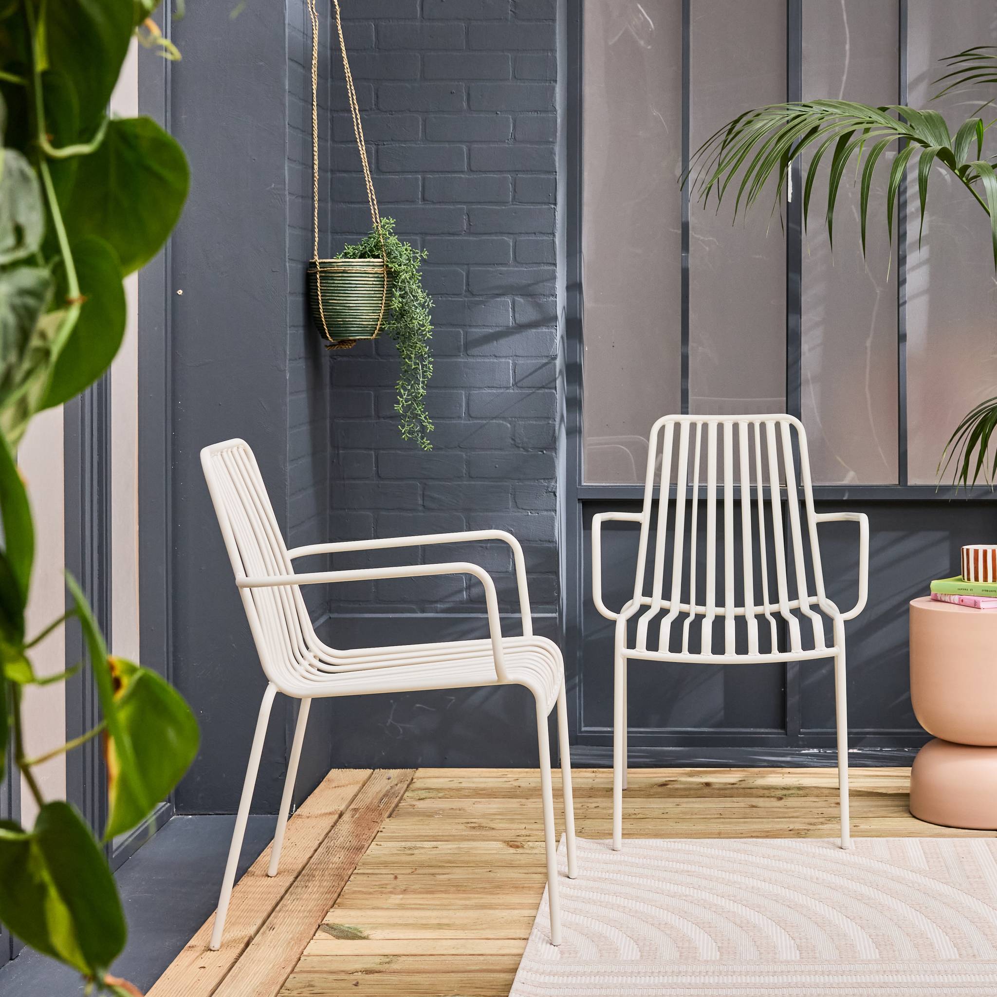 Set di 2 poltrone da giardino impilabile in acciaio, bianco