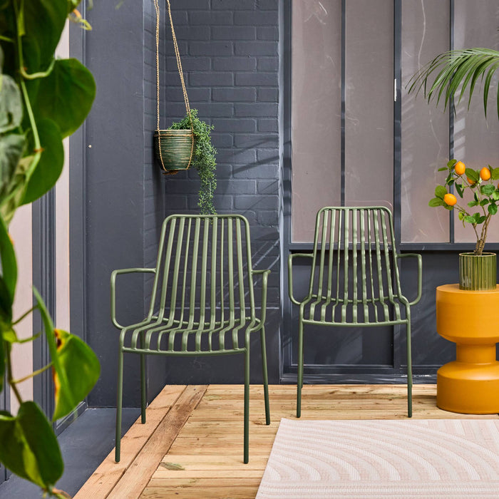 Set di 2 poltrone da giardino impilabile in acciaio, verde kaki