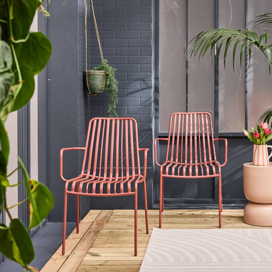 Set di 2 poltrone da giardino impilabile in acciaio, terracotta