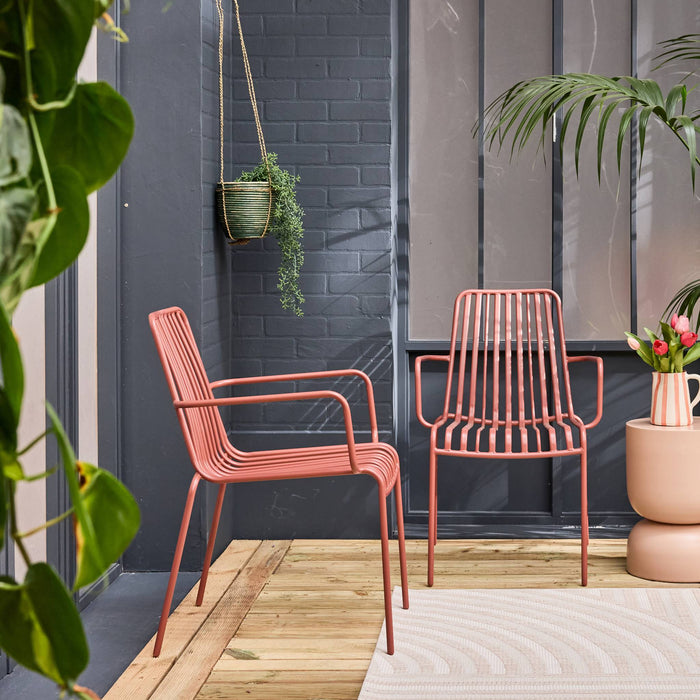 Set di 2 poltrone da giardino impilabile in acciaio, terracotta