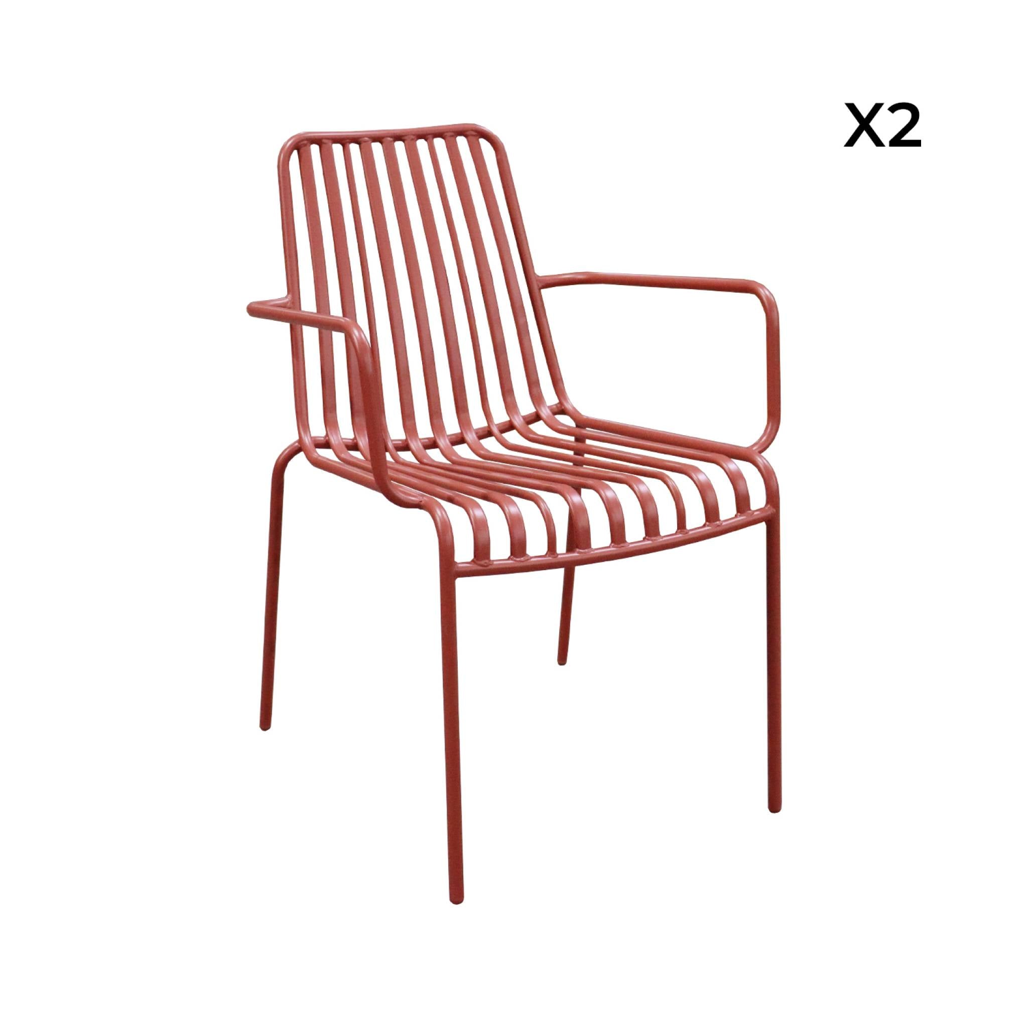 Set di 2 poltrone da giardino impilabile in acciaio, terracotta