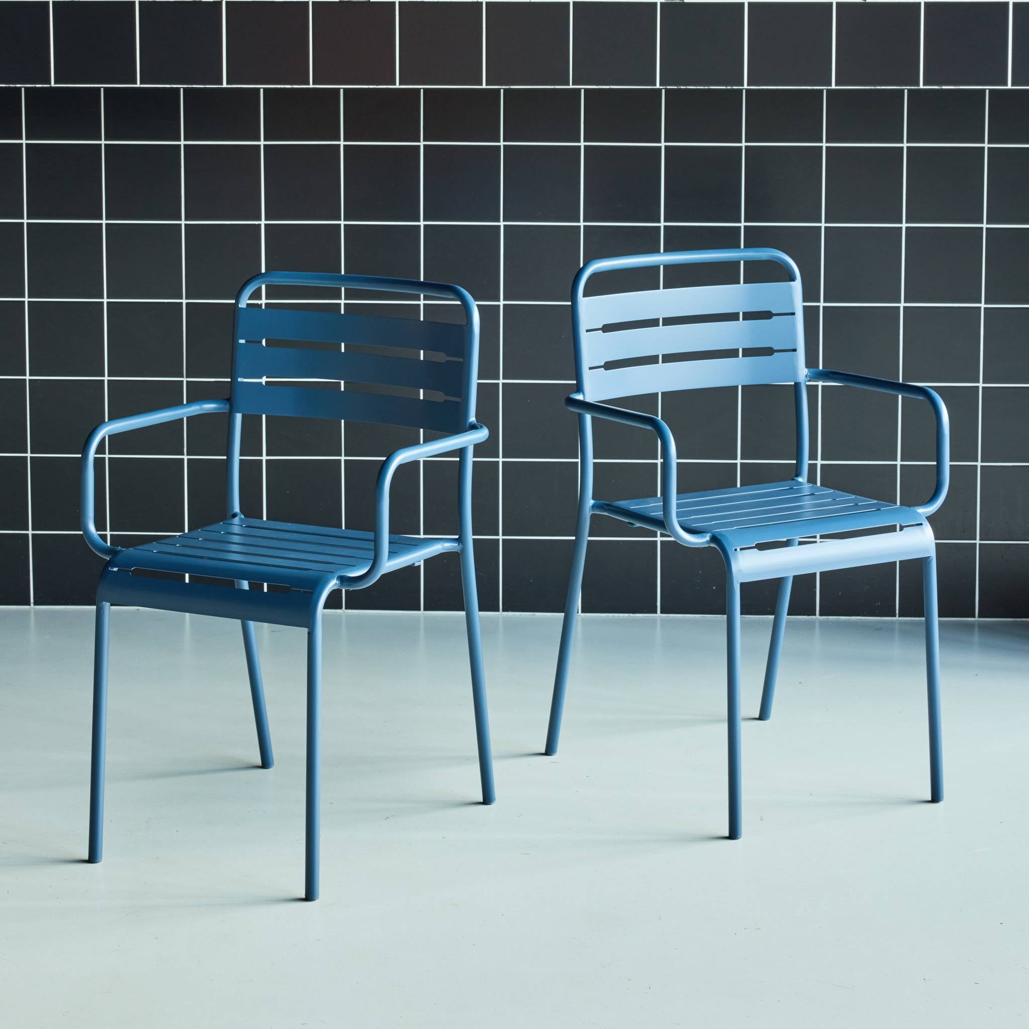 Set di 2 poltrone da giardino in acciaio, blu navy
