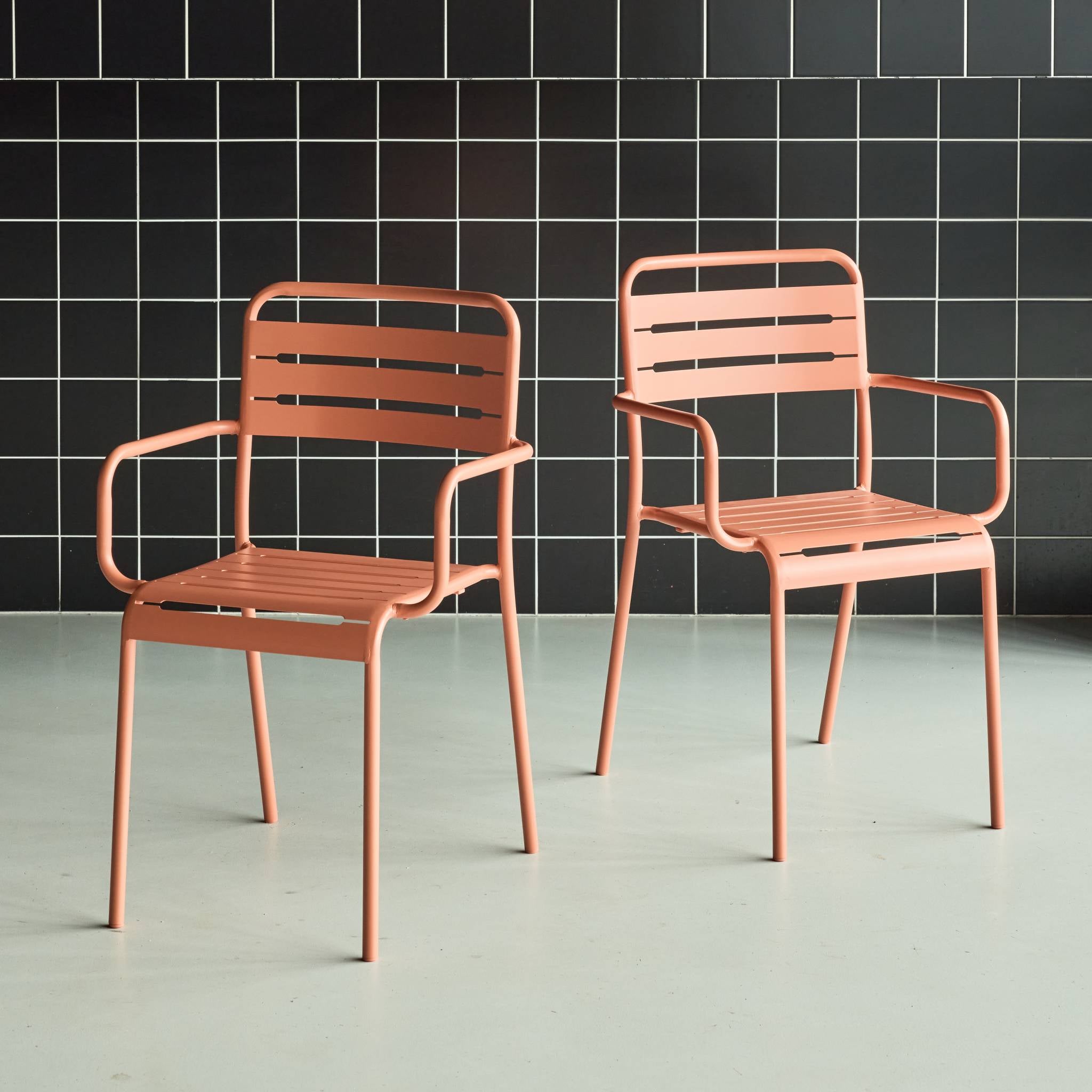 Set di 2 poltrone da giardino in acciaio, rosa tostato