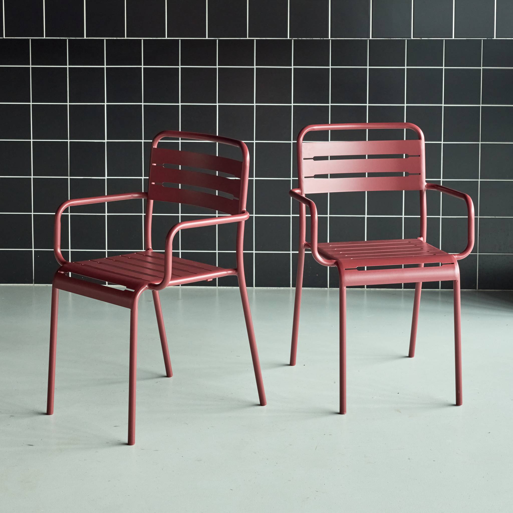 Set di 2 poltrone da giardino in acciaio, terra di siena