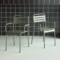 Set di 2 poltrone da giardino in acciaio, verde kaki
