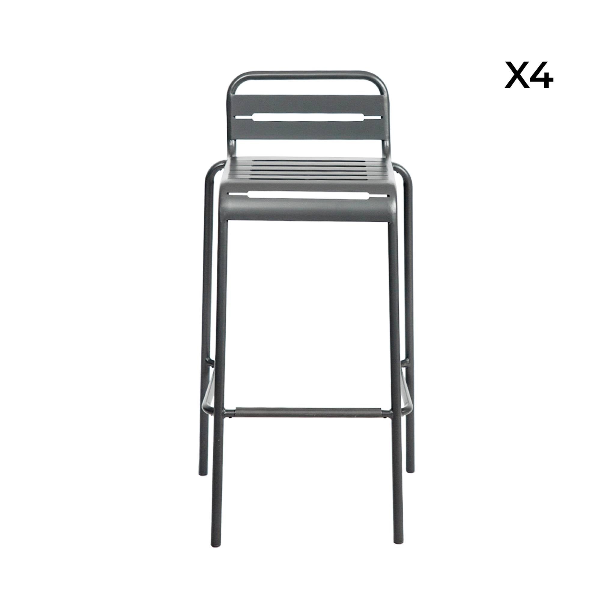 Set di 4 sedie da bar da giardino in acciaio, antracite