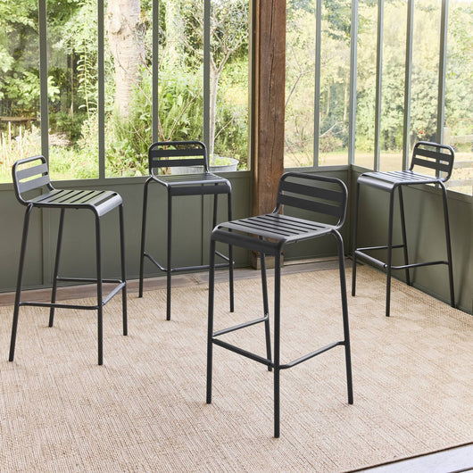 Set di 4 sedie da bar da giardino in acciaio, antracite