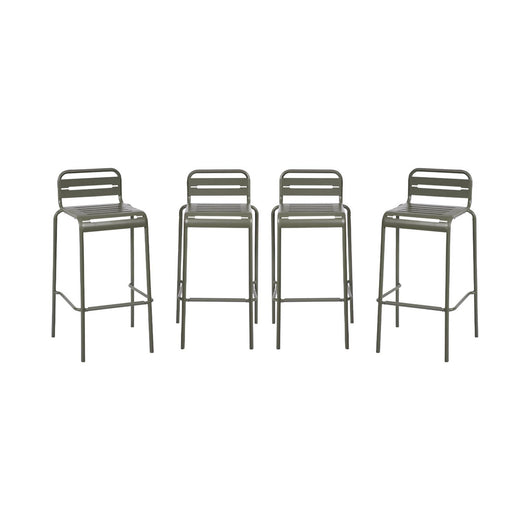 Set di 4 sedie da bar da giardino in acciaio, verde kaki