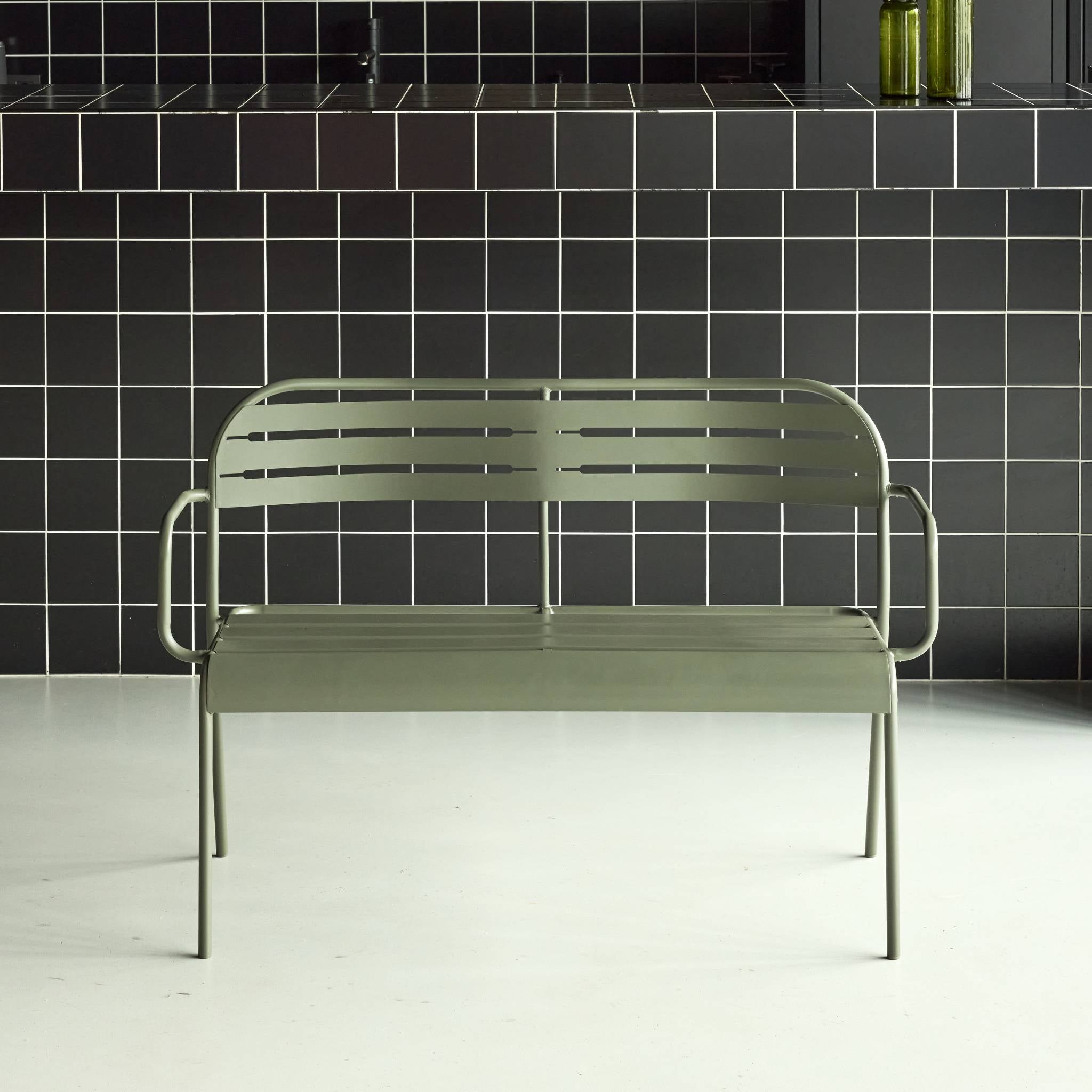 Panca da esterno in acciaio, 2 posti, verde kaki
