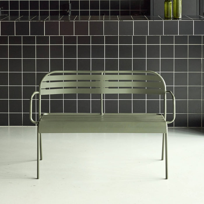 Panca da esterno in acciaio, 2 posti, verde kaki